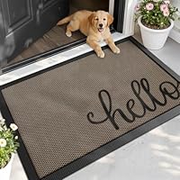 LUMI Outside Welcome Door Mat 24x36, Non Slip Durable Rubber Entrance Doormat, Low Profile Easy Clean Mats for Front Back Door Entryway Porch Garage, Hello