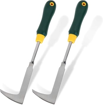2 Pack 13" Crack Weeder Crevice Weeding Tool with Garden Gloves, Stainless Steel Manual Weeder Lawn Yard Gardening Hand Tool L-Shape