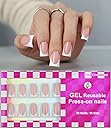 Anyos 16 Sizes French Tip Short Duck Press on Nails,Soft Gel Fake Nails Glossy 32pcs with Nail Glue (Classic French)