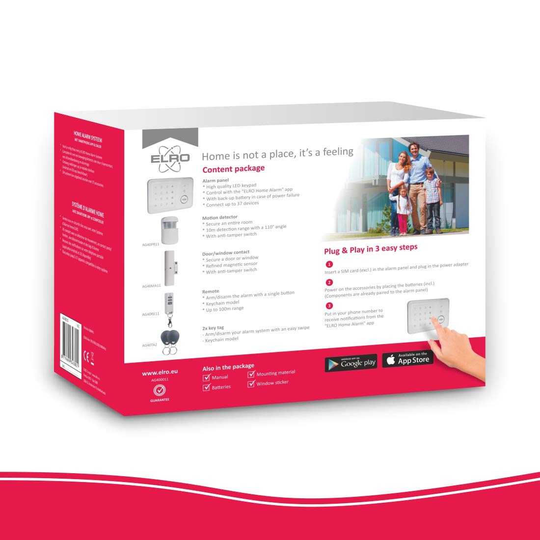 ELRO Sistema de Alarma Home AG4000 - Sistema de Seguridad gsm Completo con App