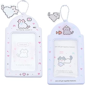 NICENEEDED 2PCS Kpop Photocard Holder 14 X 7.5CM Cute Cat Keychain Y2K PhotoCard Holders ID Bus Card Accessories