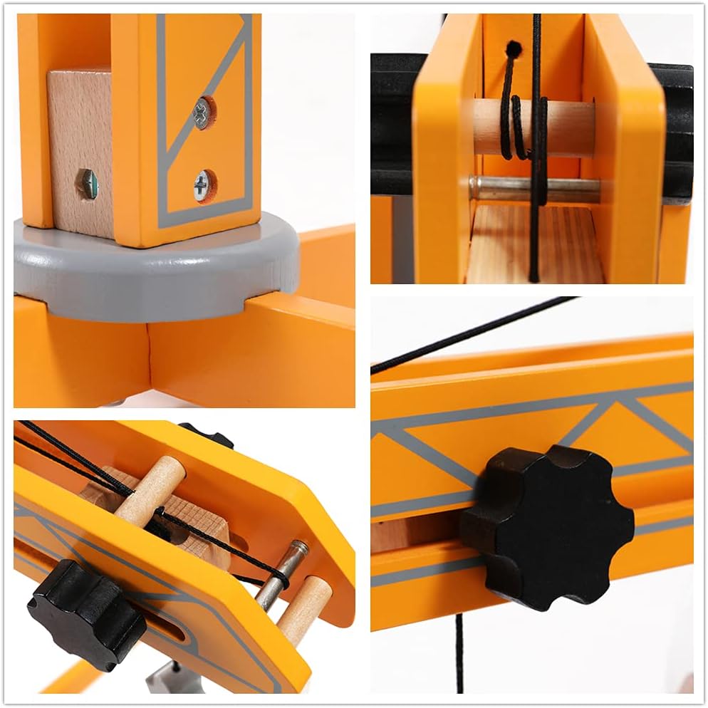 Primer pla views of Hape Crane Lift Playset mechanisms