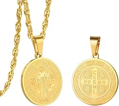 PROSTEEL Saint Benedict Nursia Cross Abbot Medal, St Benedict Pendant and Cross Silver/Gold Tone, with Necklace 55 cm Long