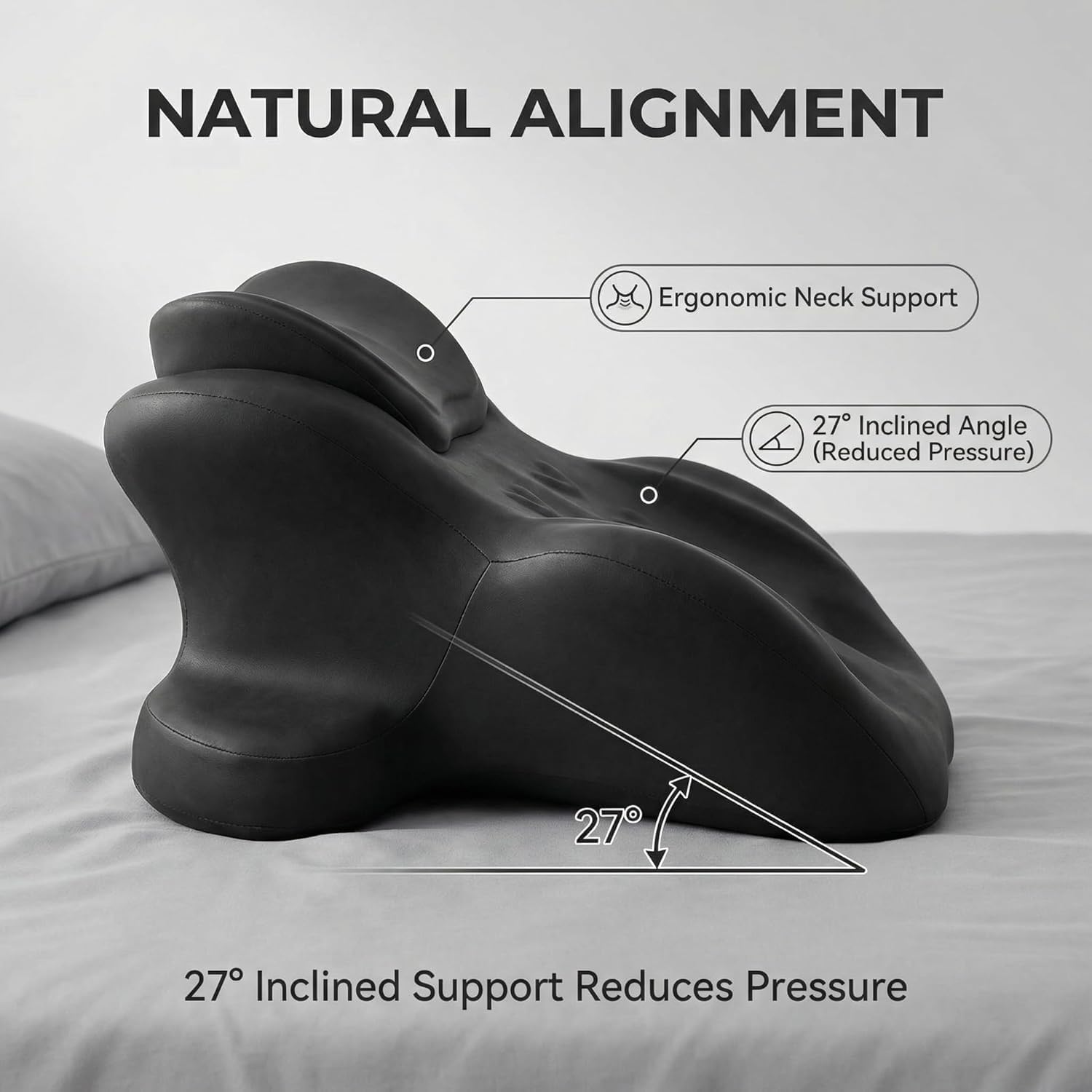 Couples Pillow,Memory Foam Intimacy Cushion for Lumbar Support,27° Lift Posture Support Pillow for Home Bedroom Sofa Relaxation (Black)
