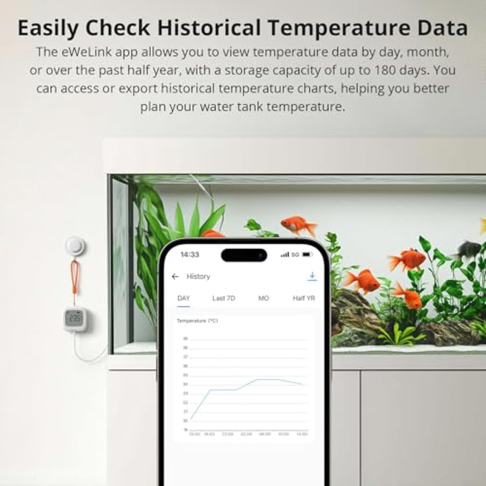 SNZB-02LD - Sensor de temperatura para Zigbee, resistente al agua IP65, con sonda de 1,5 m, pantalla LCD de -40 a 115 °C