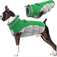 Vista 47 de Lelepet Abrigo cálido para perro, abrigo de invierno para perro, chaqueta impermeable para perros con arnés integrado reflectante para mascotas