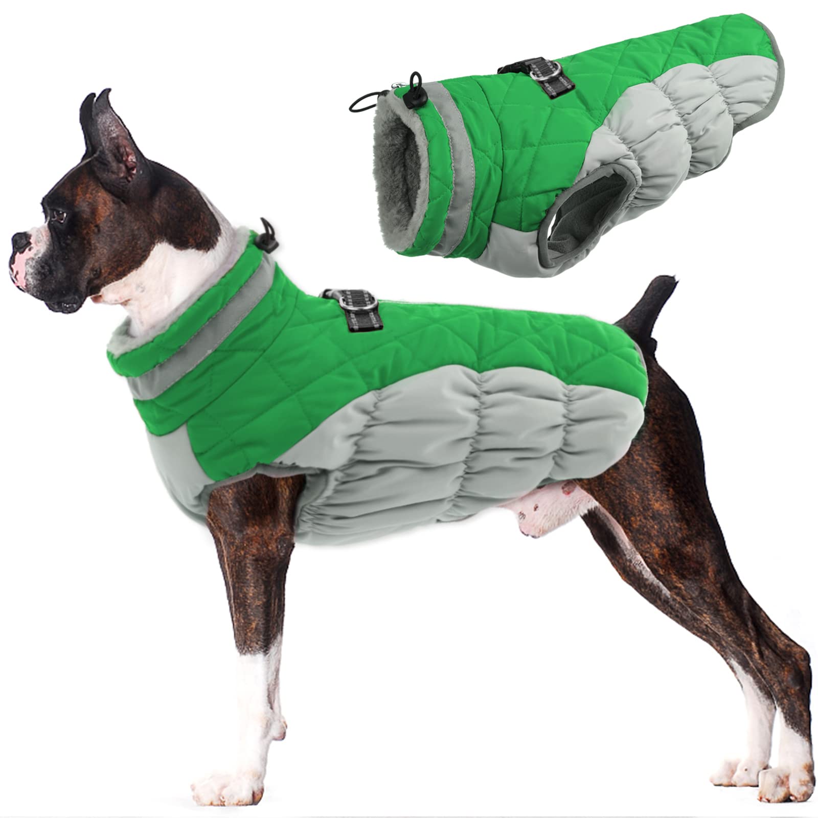 Lelepet Dog Coat Warm Dog Winter Coat Waterproof Dogs Jacket with Harness Built in Reflective Pet Fleece Vest Zip-Up Cold Weather Coats for Large Dogs Turtleneck & Windproof Coats Boston Terrier L — view 59
