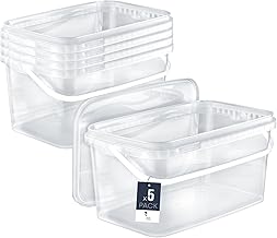 BenBow Rectangular bucket with lid, 5 x 5 L, transparent, food-safe, stackable plastic box with handle, airtight, leak-proof, odourless, ideal for household and commercial use, empty