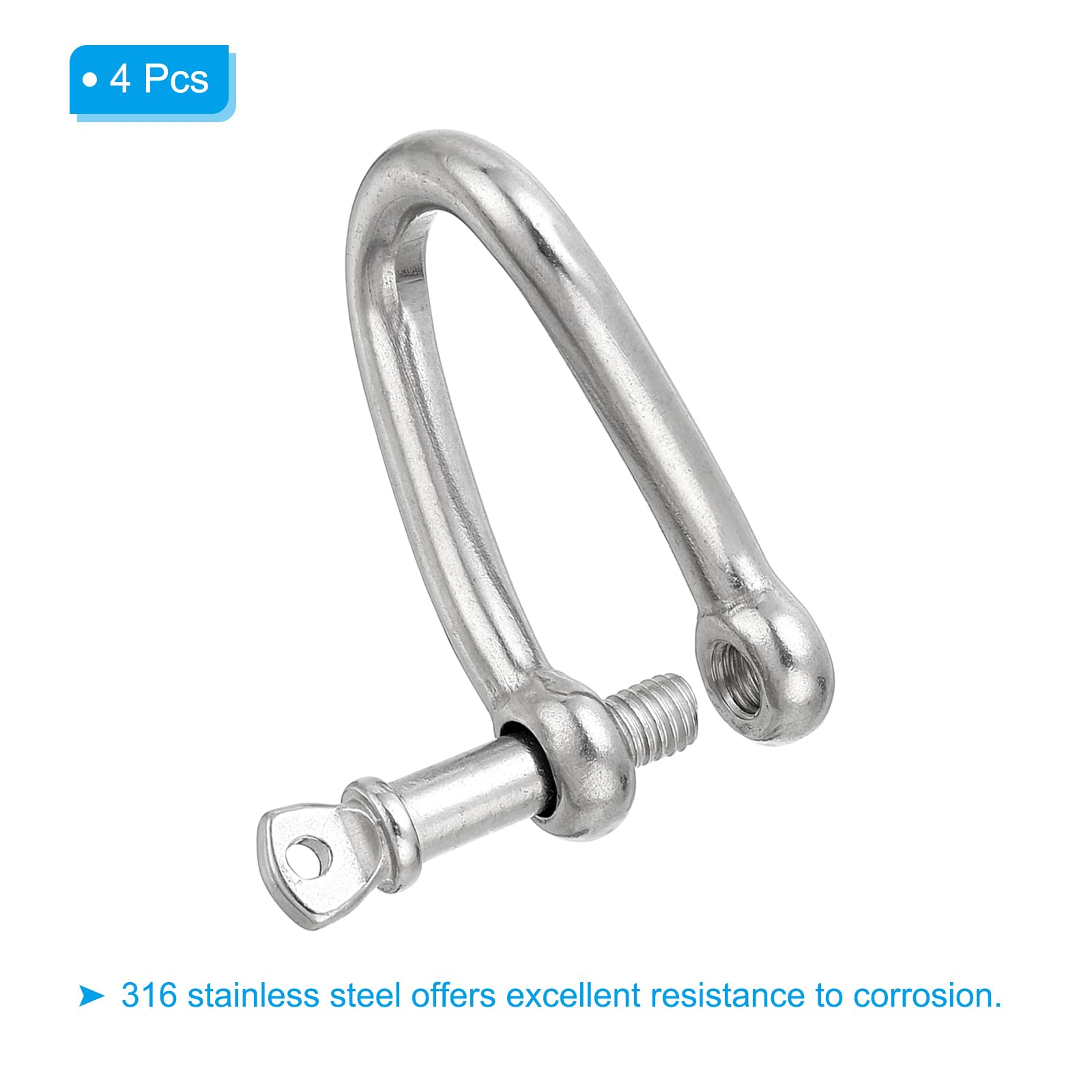 PATIKIL 316 Gancio a Vite Acciaio Inossidabile 3/8" 10mm, 4pz 1279 Lbs Grilli a Vite Perno Carico 661 Libbre per Funi Metalliche Acciaio Trazione Accessori per Movimentazione Marittima