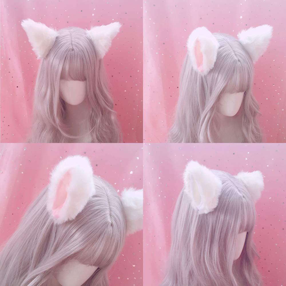 Cat Ears Hair Clips Fox Ears Barrettes Women Furry Fur Cat Headpiece Holiday Hair Pins Sweet Halloween Party Decoration Headband Anime Cosplay Costume Kitty Kitten Hair Accessories Beige - Pink image 2