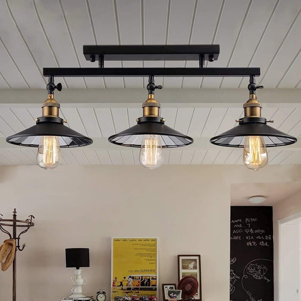 Hwsy Black/Light Iron Ceiling Home Deco Glass Mirror Glass Metal Semi Flush Lamp Ceiling Lamp Chandelier Vintage Loft 3 Lights With Ceiling Ceiling Dining Room Lamp Room Interesting