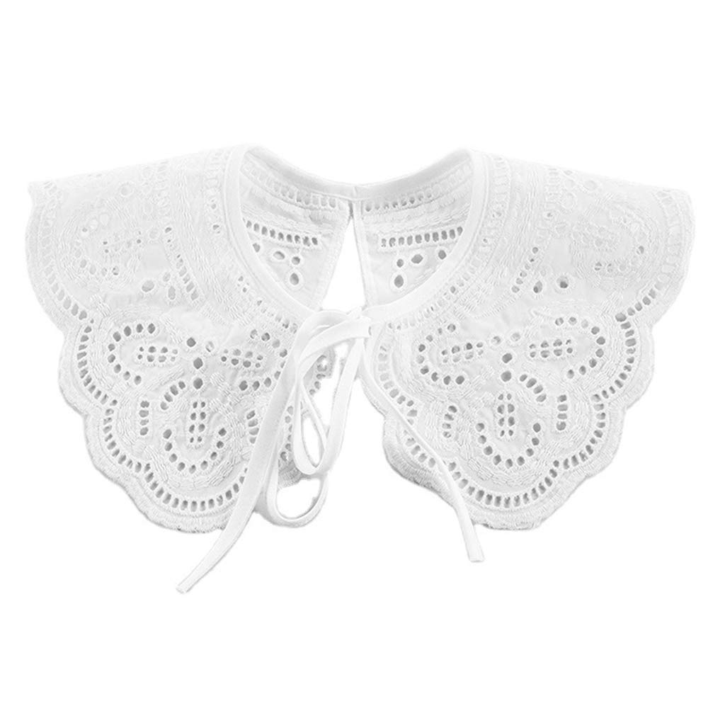 Cqeaz Unisex Multicolor Womens Hollow Out White False Fake Collar Floral Lace Big Shawl Decorative Necklace Short Poncho Capelet White Lace Collar Top