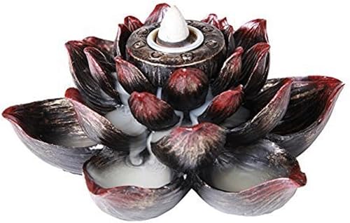 Pacific Giftware Meditation Use Auspicious Lotus Shape Back Flow Cone Incienso Burner Holder Infuser