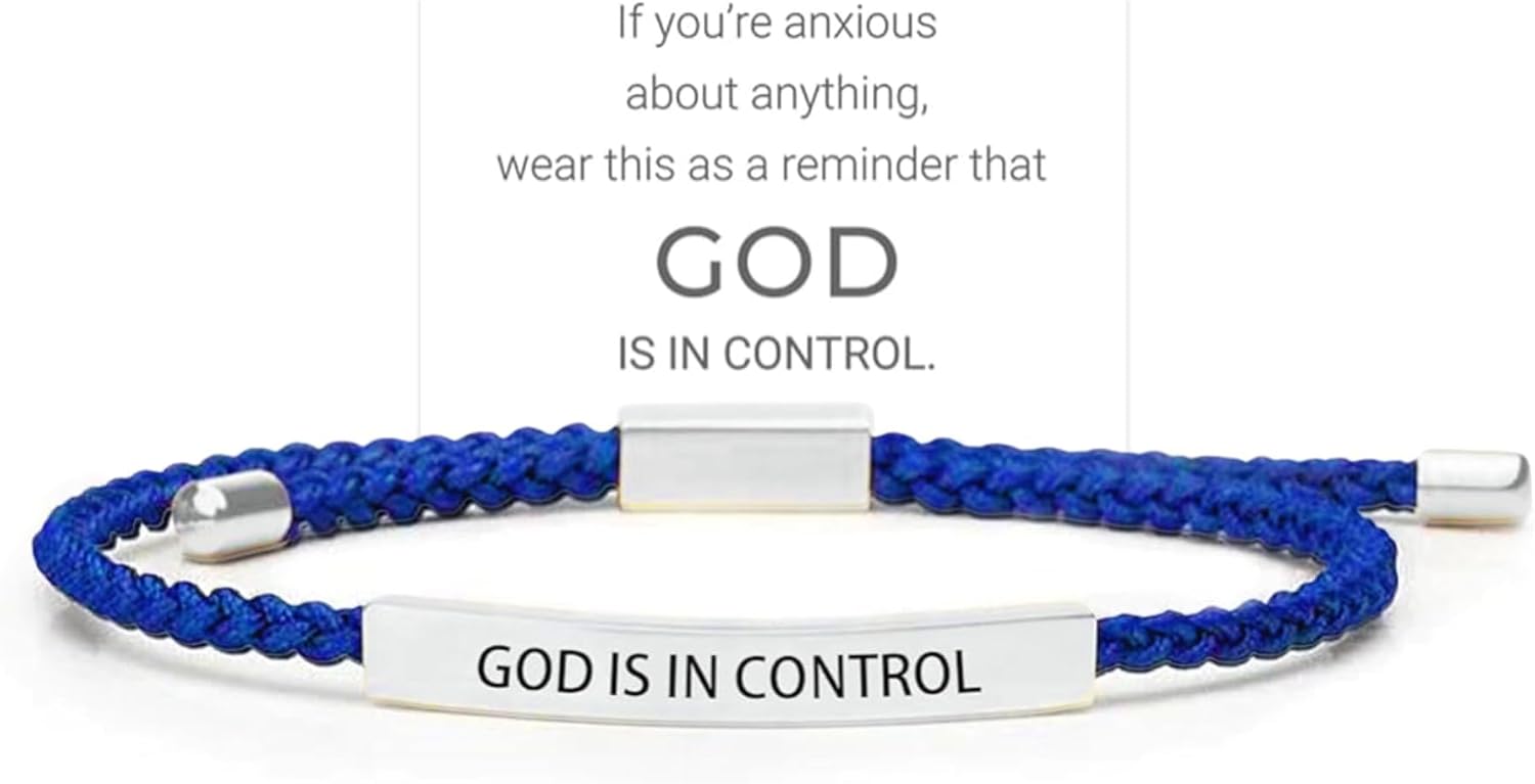 God is in Control Inspirational Bracelet Stainless steel lettering bracelet Adjustable braided bracelet