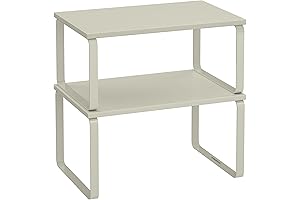 SONGMICS Stackable Expandable Cabinet Shelf Rack, Set of 2 Kitchen Counter Shelves with Spice Rack