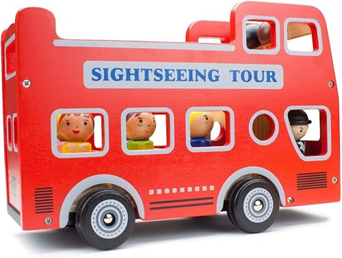 Miniatura 3 de Imagination Generation Ruedas de Madera Madera de Haya Natural Coches y Vehículos Gruesos para Niños +12 Meses  Autobús de Doble Piso