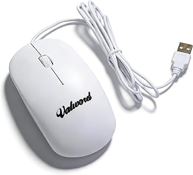 Wired Mouse, White USB Computer Mouse with Silent Click, 1200 DPI Optical Sensor, 5ft Cord, Ergonomic Plug and Play Corded Mice for Laptop, PC, Desktop, Mac, Office & Home