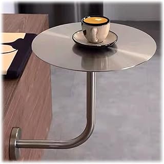 Wall-Mounted Coffee Table Stainless Steel Round Bars Desk Space-Saving Multi-Functional Small Tray Floating Side Table for Kitchen Breakfast Nook(15.7in)