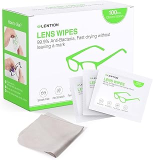 LENTION Lens Wipes,Limpa Oculos 100 Unidades Lenços Umedecidos para Limpeza de Lentes, Pré-umedecidos, para Óculos, Câmeras, Embalados Individualmente (100 pcs)