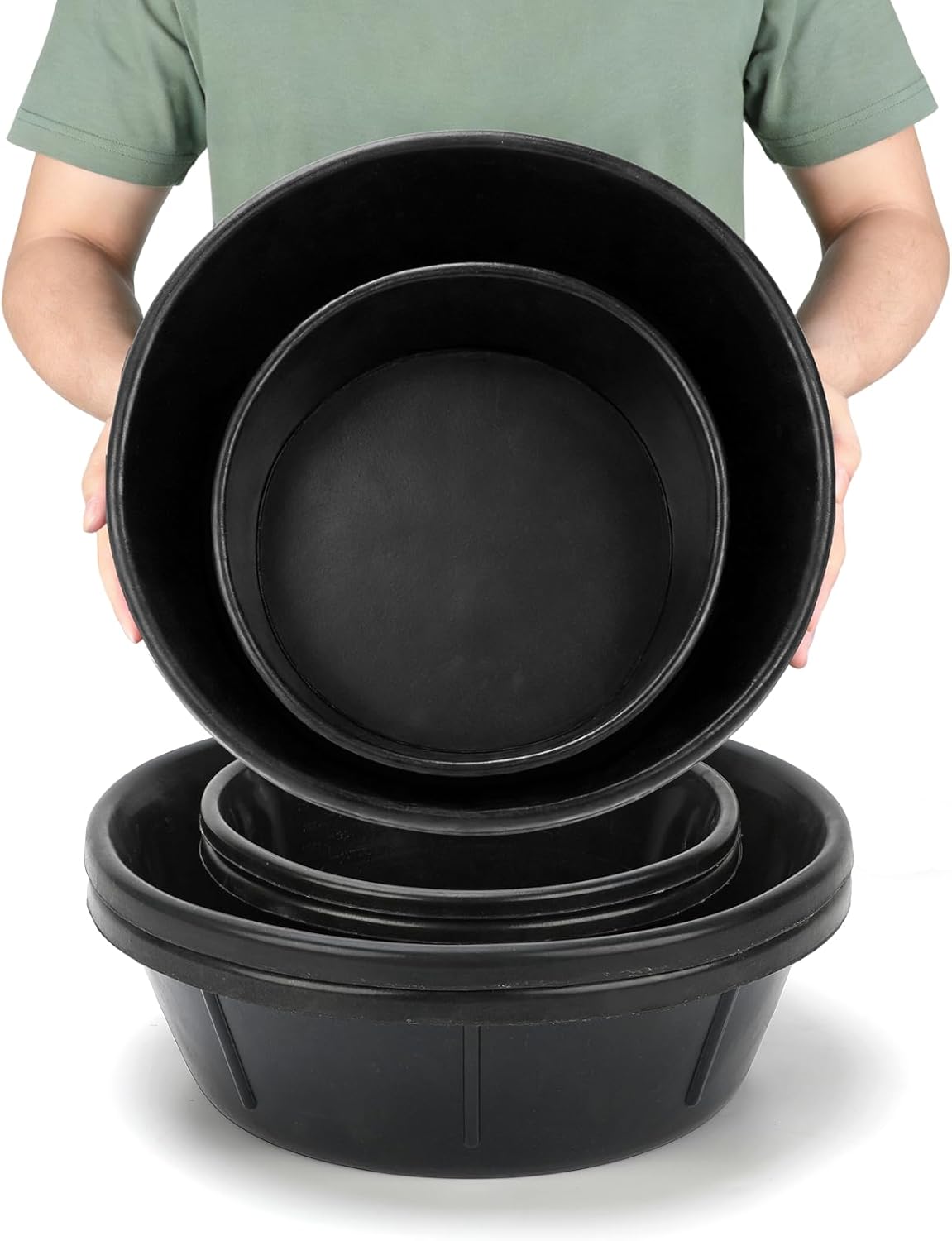 4 Pcs Rubber Feed Pan 2 Gallon and 1 Gallon Horse Feed Bucket Utility Feed Bucket Rubber Bowl Chicken Dust Bath Livestock Water Bowl for Pig Goat Chicken Dogs Farm Small Animal