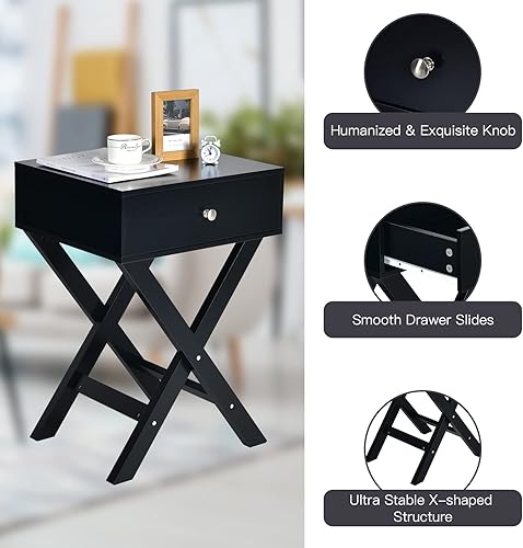 Miniatura 6 de Giantex Mesita de noche con cajón, mesa auxiliar en forma de X, mesa auxiliar moderna para sofá, mesa de noche multifuncional para el hogar, sala de