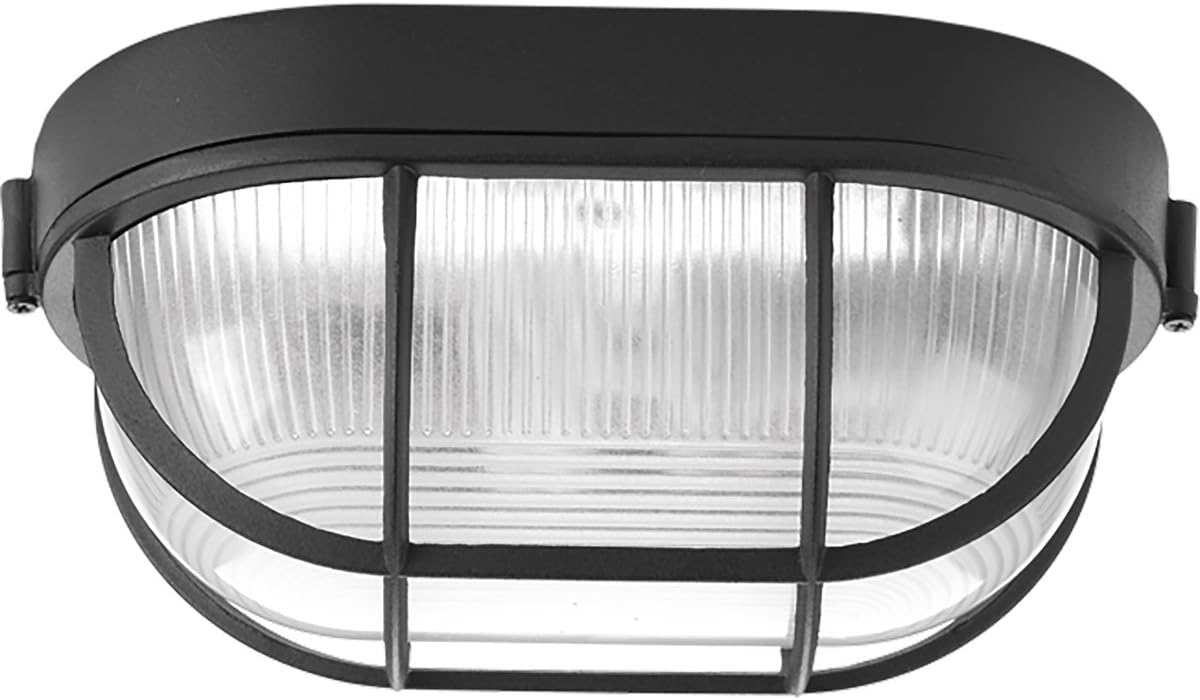 Progress LightingP3706-31 Bulkheads One-Light Flush Mount, Black, 11.06x6.31x6.31