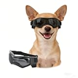 Enjoying Dog Sunglasses Small Breed, Dog Goggles UV Protection, Cycling Eye Protection for Small Dogs, Outdoors Breathable Windproof Dustproof Anti-Fog, Adjustable Straps, Cool Black