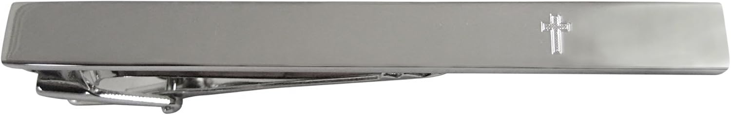 Kiola Designs Silver Toned Etched Religious Cross Square Tie Clip