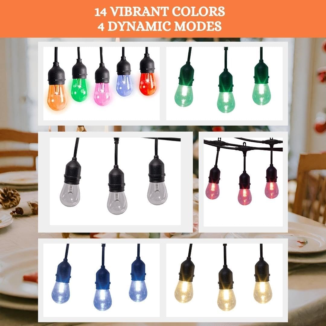 Crosslight Christmas 24-FT Remote Control Outdoor Color Changing RGB Waterproof LED String Lights -12 Hanging Sockets - Decorative Accent Light for Garden, Patio, Porch, Backyard, Yard, Cafe, Party