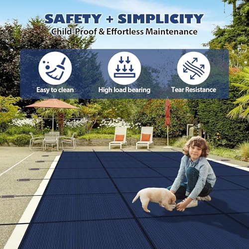 Lynkron Pool Safety Cover for Inground Pools, Heavy-Duty Winter Pool Cover, Rectangle Mesh/Solid Swimming Pool Covers, Triple Stitched for High Strength & UV Protection,Blue by Lynkron - Used condition - Image 7