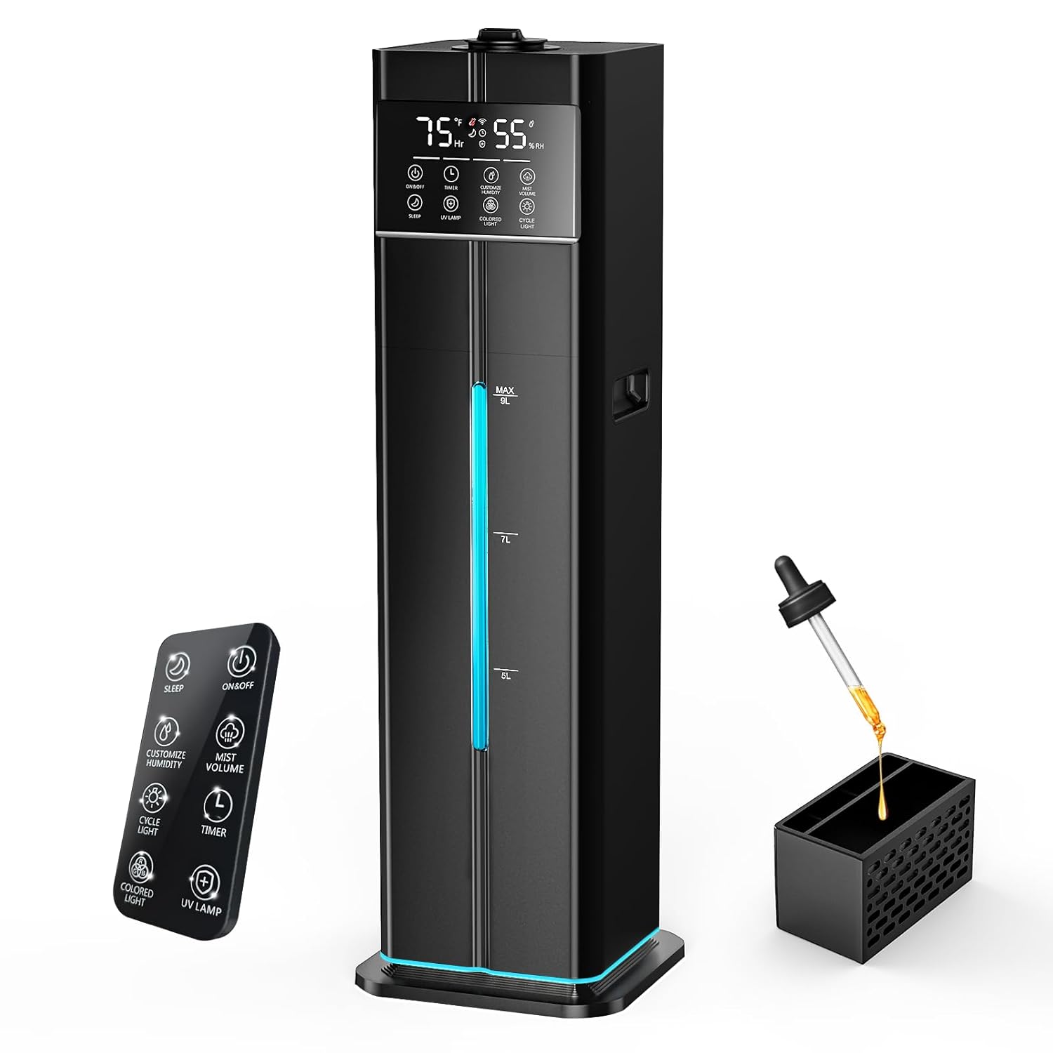 Cool Mist Humidifiers for Large Room Ultrasonic 2 4Gal 9L Quiet Top-Fill Easy Clean with Essential Oil Tray