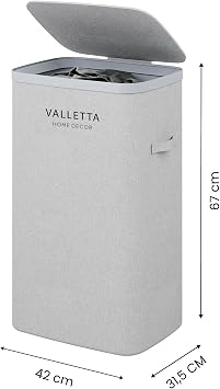 Valletta Paloma 60L Tek Yıkanabilir Bölmeli Katlanabilir Kumaş Kirli Çamaşır Sepeti Light Gray