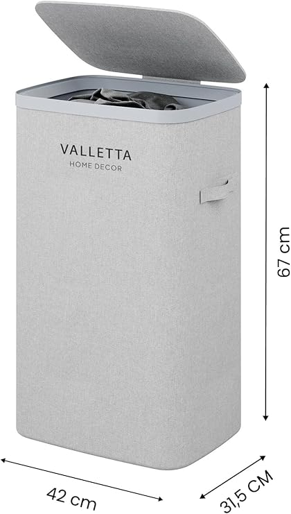 Valletta Paloma 60L Tek Yıkanabilir Bölmeli Katlanabilir Kumaş Kirli Çamaşır Sepeti Light Gray