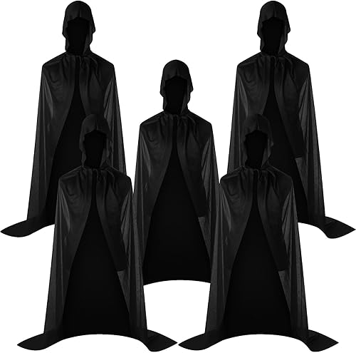 Janmercy 5 unidades de capa negra de Halloween para adultos con capucha, unisex, capa con capucha, bata para mujeres y hombres, cosplay, fiesta de