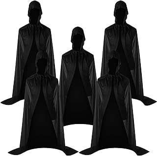 5 Pcs Halloween Black Adult Cloak with Hood Unisex Hooded Cloak Cape Robe for Women Men Cosplay Costume Party(Monolayer,Black)