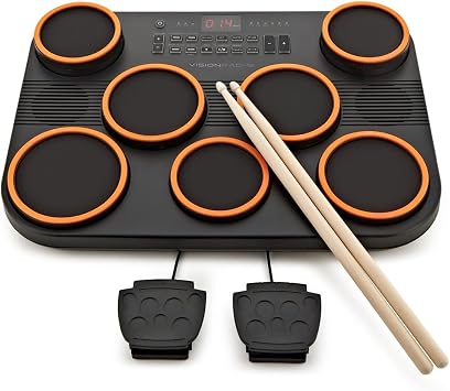 VISIONPAD-9 Tabletop Electronic Mesh Drum Pad with 7 Pads and Pedals | Ideal for Home Practice, Touch Sensitivity Pads, Kick and Hi-Hat Pedals, USB-C MIDI and Headphone Output