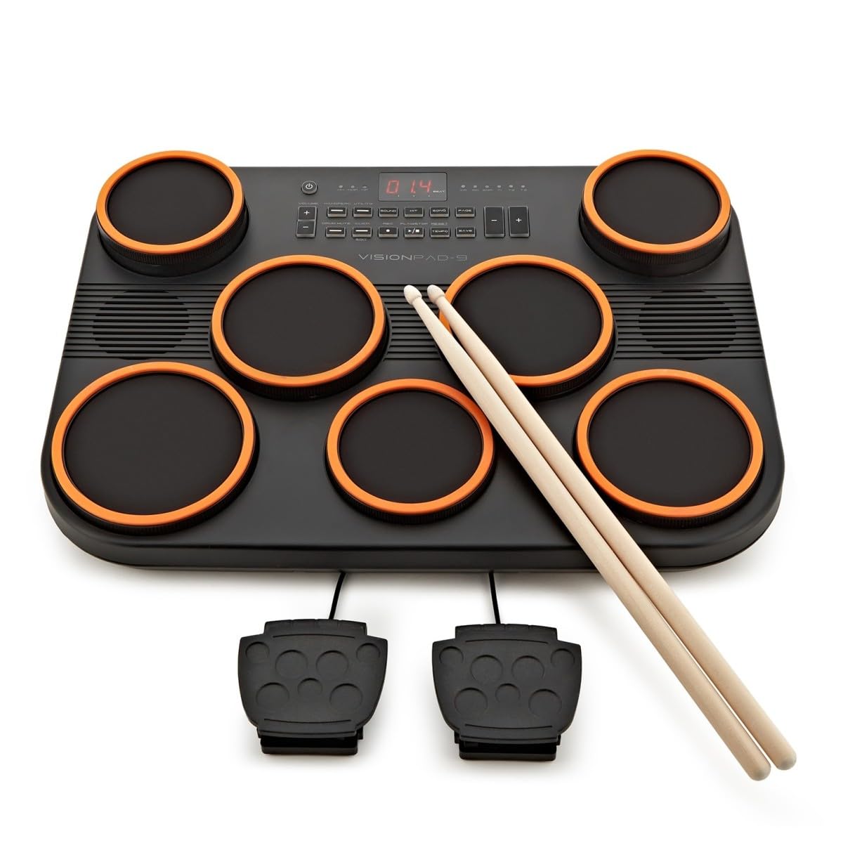 VISIONPAD-9 Batería Electrónica de Sobremesa Tambor Digital de Malla Portátil - Bateria Electrica Compacta con 7 Pads, 2 Pedales y Baquetas - Electronic Drum Kit Negro