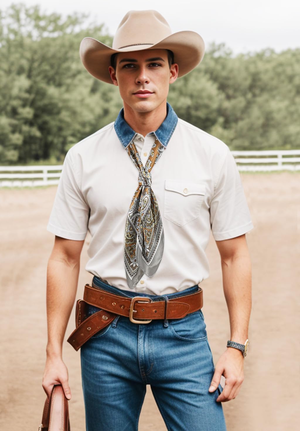 GERINLY 35 Inch Wild Rag Cowboy Scarves for Men, Large Rancher Neckerchief Silk Feel, Oversize Western Bandana - Image 4