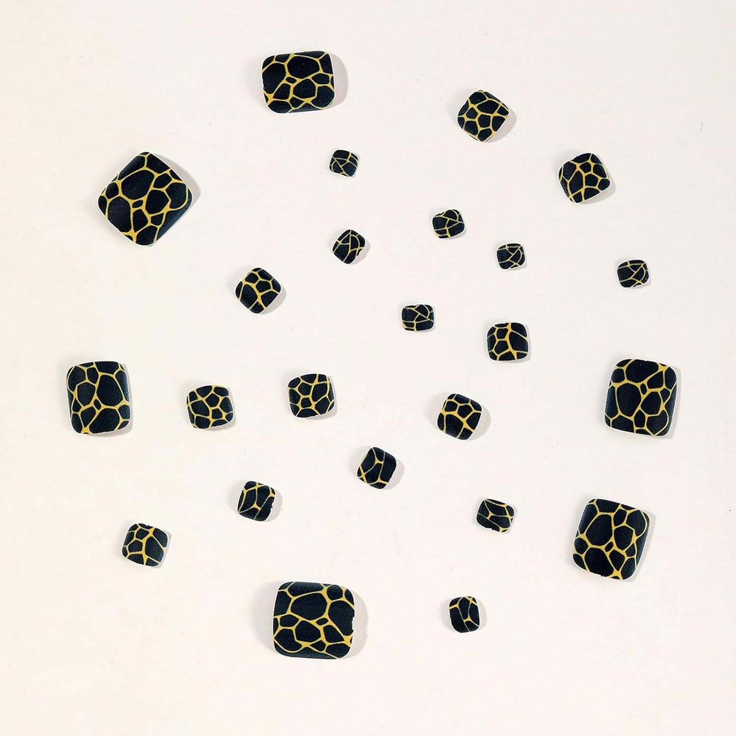 Black Press on Toenails Short Square Fake Toenails Golden Stripe Stick on Toenails Cute False Toenails Glossy Acrylic Toenails Full Cover Artificial Toenails Sping Summer Toenails for Women Girl 24Pcs New Pattern-23