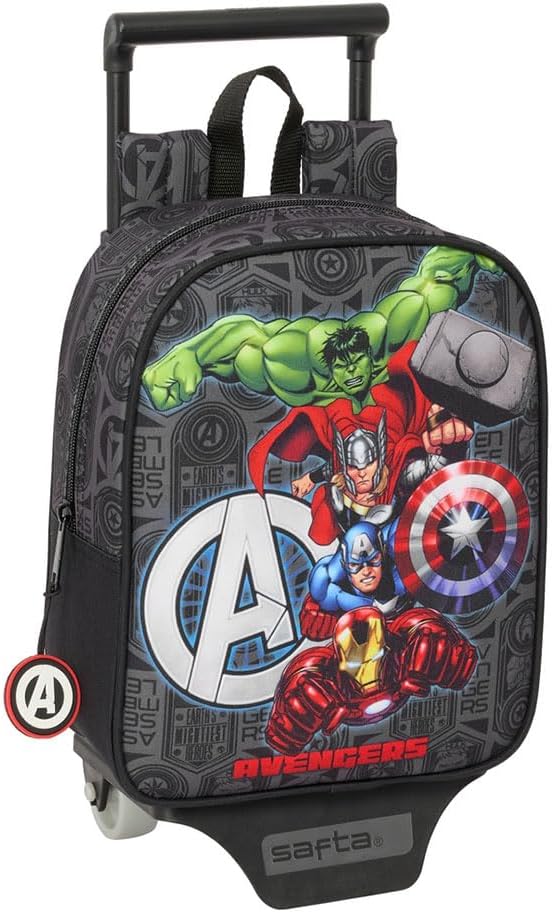 safta AVENGERS VENDETTA Zaino Asilo con Trolley Ideale per Bambini di Diverse Età, Comodo e Versatile, Qualità e Resistenza, 22 x 10 x 27 cm, Nero, M, Casual