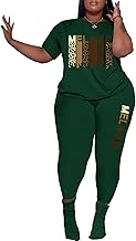 PINSV Women's Plus Size 2 Piece Outfits Tracksuits Short Sleeve Top Pants Sets Sweatsuits