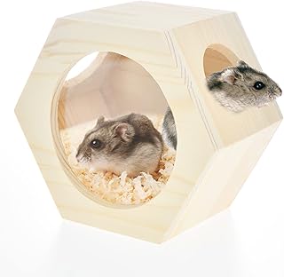 Sponsored Ad - ShuRung Hamster Wooden Hut Hideout Chinchilla Wooden Hut Habitats House Acrylic Transparent Hexagon Hut for...