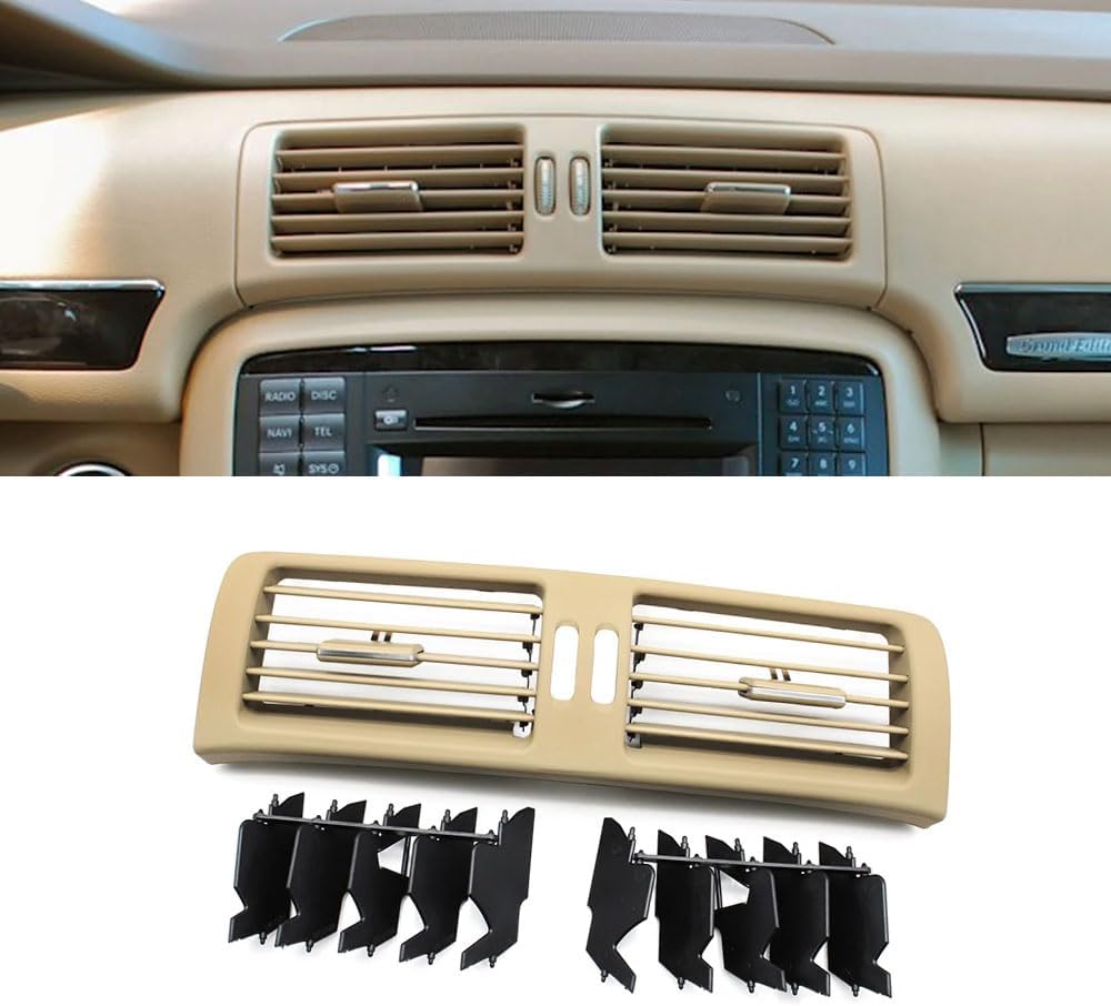 Compatible with Mercedes Benz W251, Center Console Air Vent Outlet Cover, Dashboard Air Conditioning Grille Panel Replacement R300 R320 R350 R400 R500 2006 2007 2008 2009 (Dark Beige, Center)