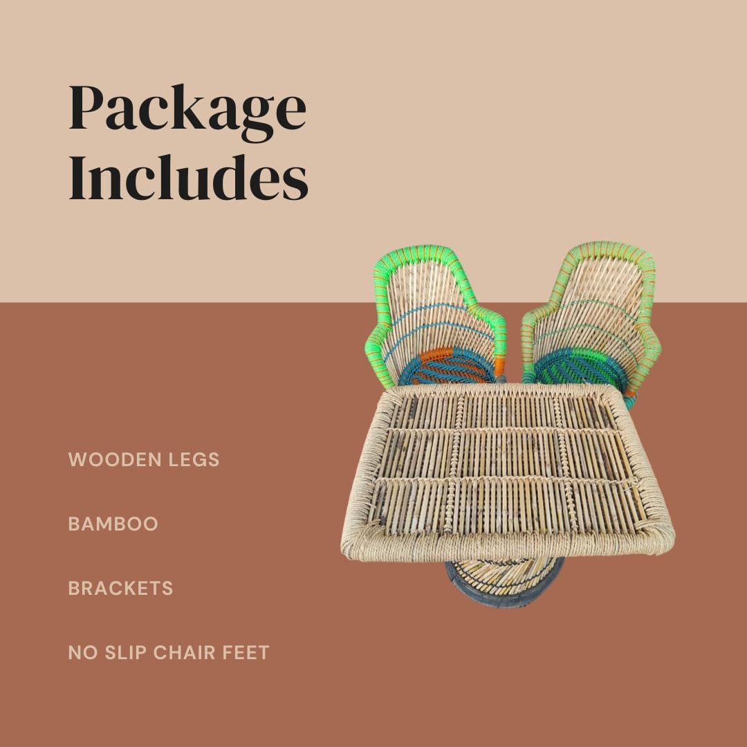 ZINKOO Handwoven Wicker Cane Balcony Tea Set with Round Table and Chairs, Waterproof Outdoor and Indoor Furniture for Home and Garden 2