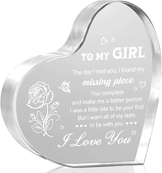 Gifts for Girlfriend, I Love You Gifts for Girlfriend, To My Girl Heart Shaped Acrylic Plaque, Birthday Anniversary Valentines Day Gifts for Wife