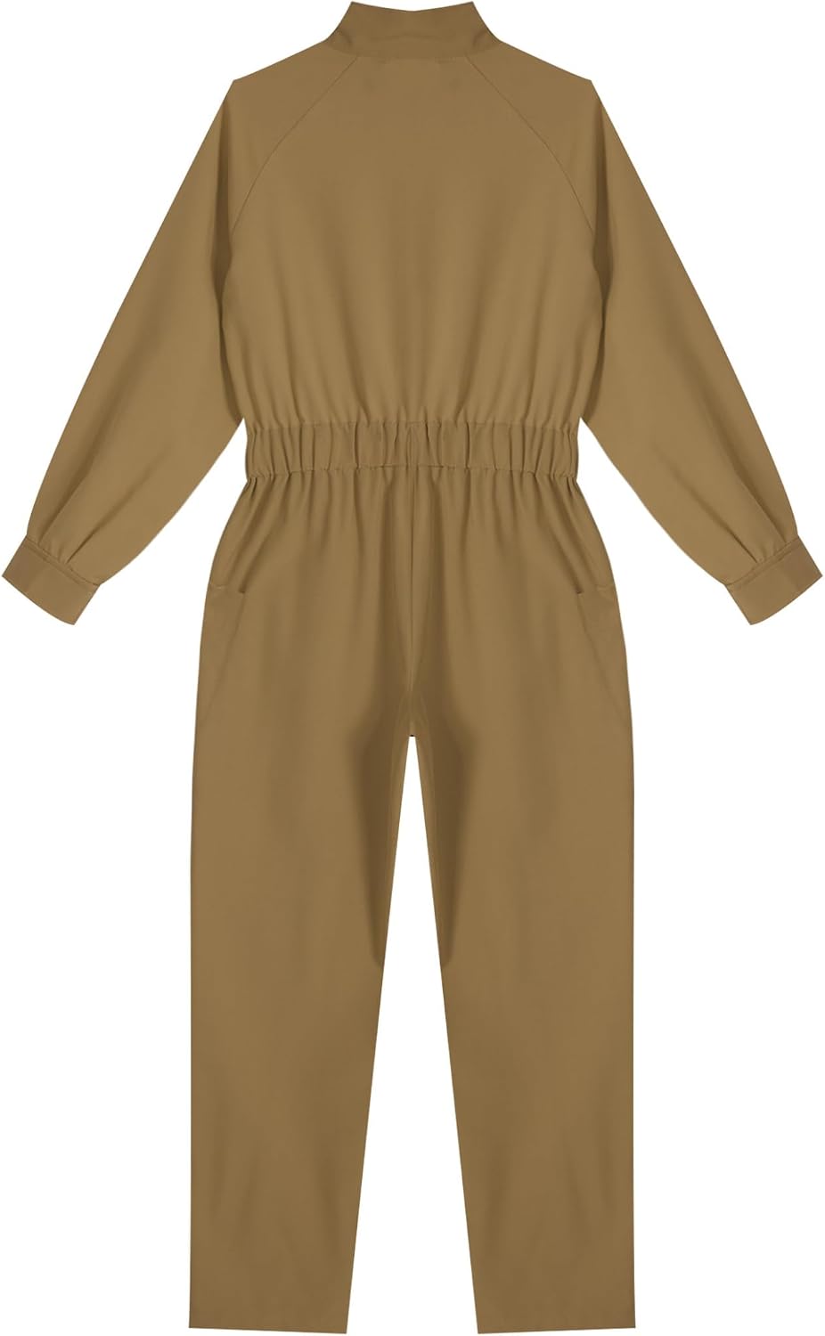 Shinsto Girls Fashion Mechanic Coveralls Long Sleeve Stand Collar Jumpsuit Elastic Waist Rompers with Pockets