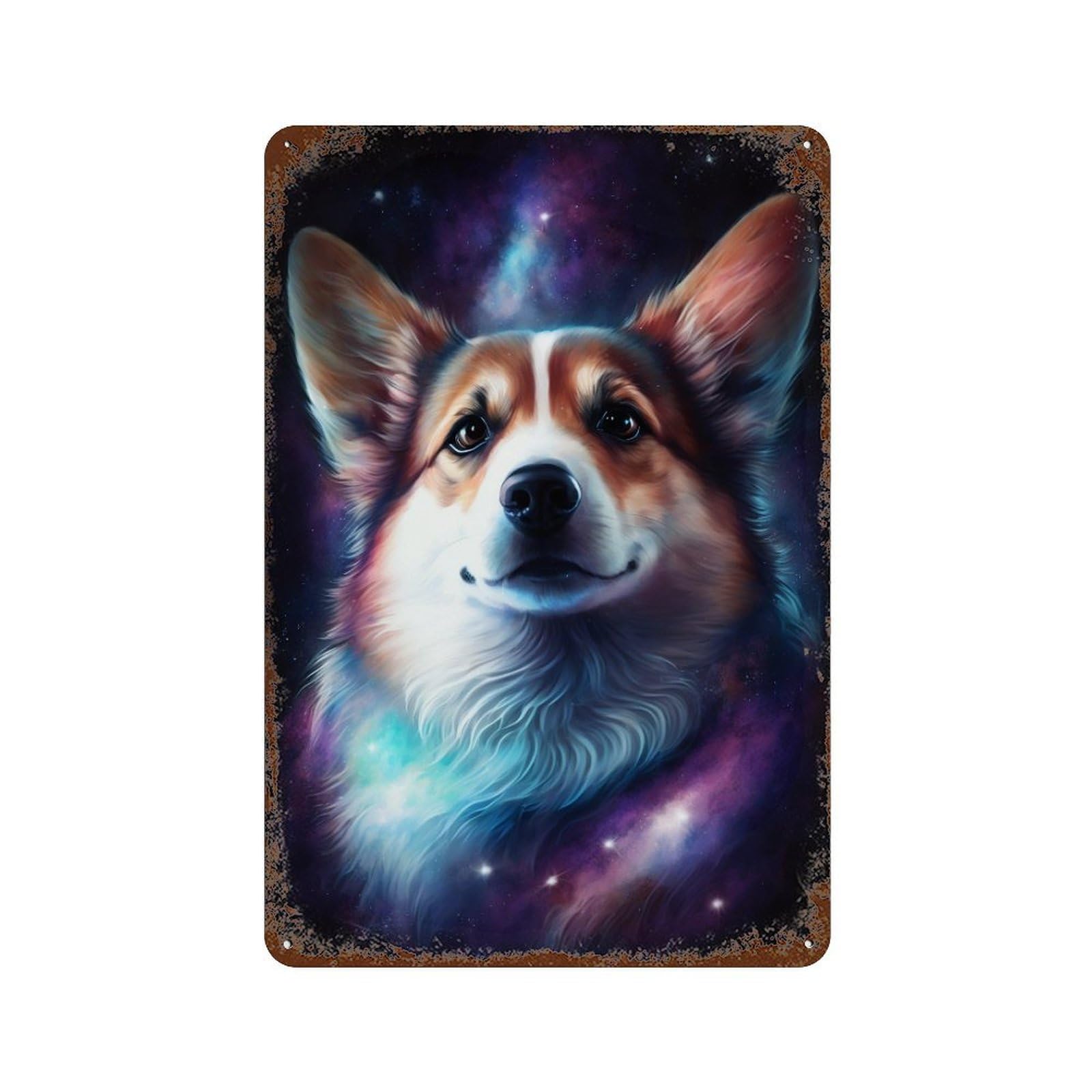 Cosmic Corgi Portrait-17 11.8"x7.9" Distressed Metal Wall Sign, Retro Wall Decor for Garage, Bar And Workshop Decor