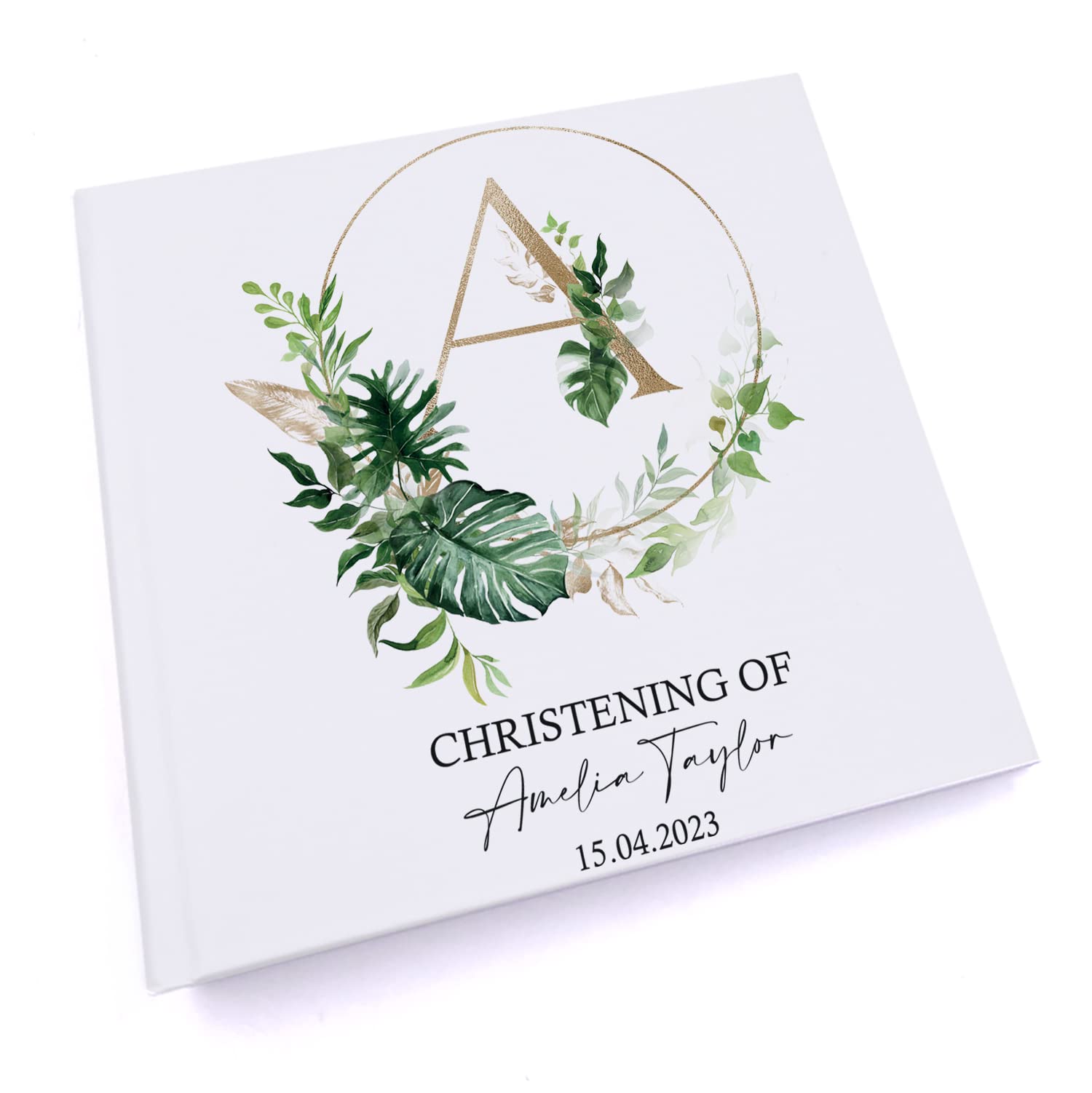 Personalised Christening 6x4" Slip in Photo Album Gift Tropical Leaves