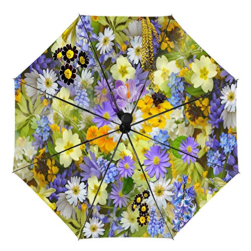 Nuansexi Travel Automatic Umbrella Spring Colorful Flowers Compact Folding Reverse Water Repellent Golf Rain Umbrellas Uv Protection Lightweight Umbrella #TOP7