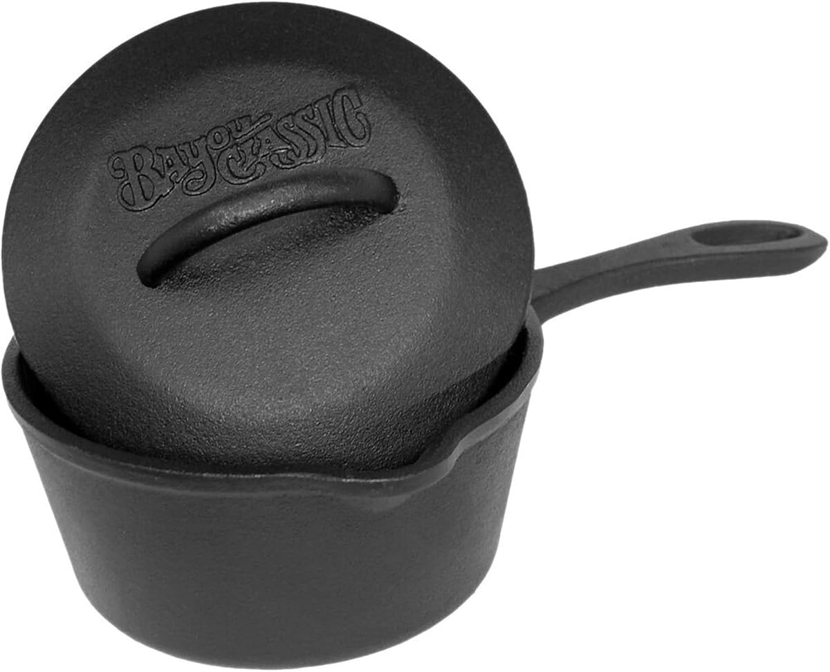 7441 1-qt Covered Cast Iron Sauce Pot Features Self Basting Lid Perfect For Small Portions Reducing Sauces Simmering Soups or Boiling an Egg